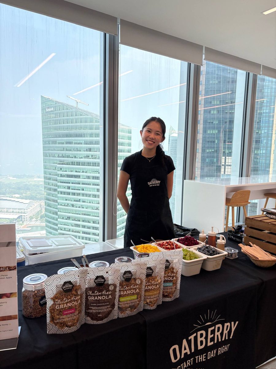 Oatberry granola live station with fresh fruit topping bar at a Singapore office wellness day